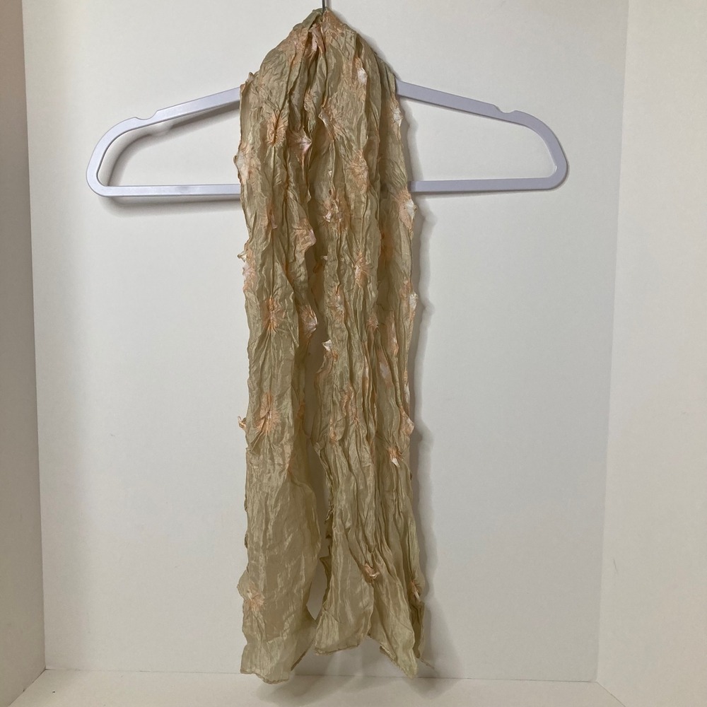 Sheer Textured Crinkle Scarf Peach Flower Details Neutral Tone 16 x 58"